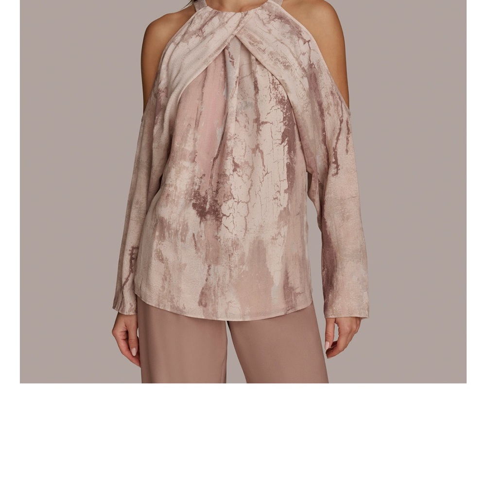 Donna Karan. New York Cold Shoulder Top - Cream and Brown